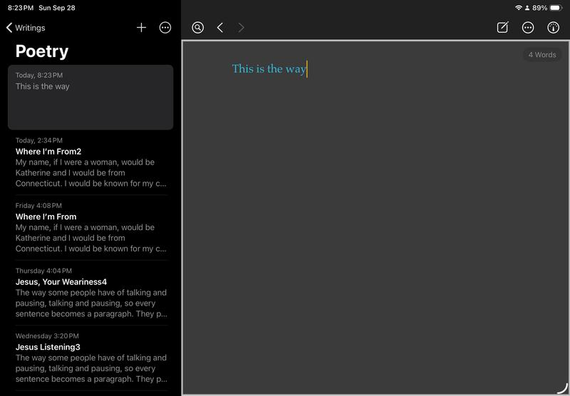 The screen that appears when I type.