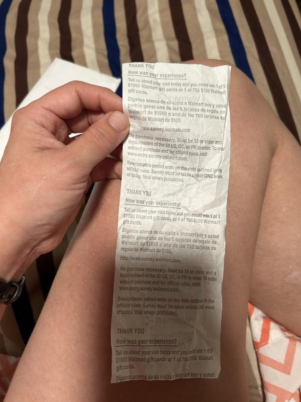Back of Walmart receipt