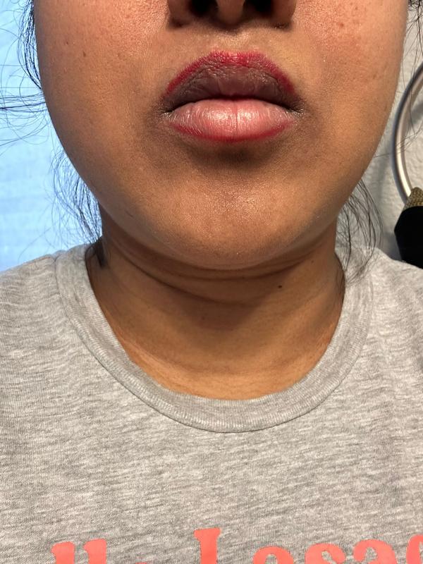 Testing on my lips before applying lipstick.