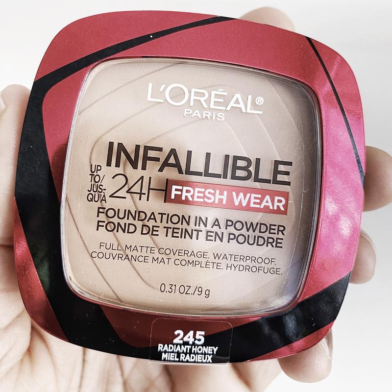 L'Oreal Paris Infallible Fresh Wear 24 Hr Powder Foundation Makeup, 245  Radiant Honey, 0.31 oz 