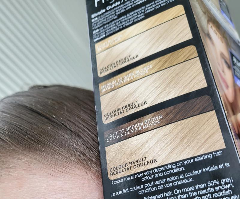 My untreated hair beside the shade guide on the box