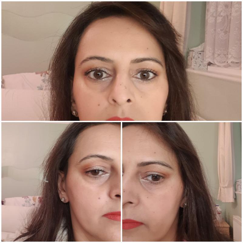 Left eye with mascara, right eye without mascara and both eyes with mascara