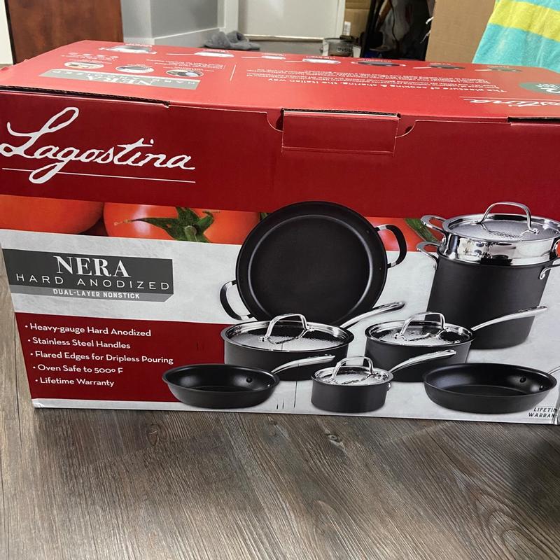 New Lagostina Nera Hard Anodized Nonstick 8-qt Pasta Pentola with Lid