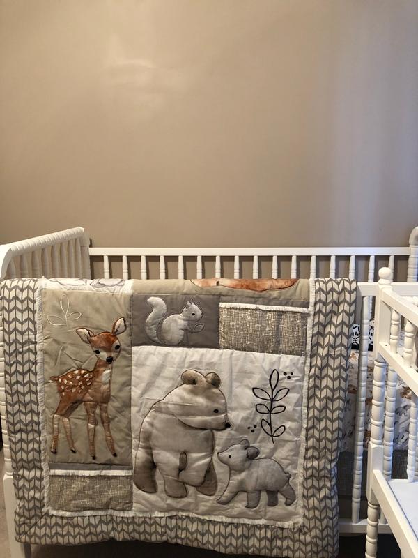 Painted Forest Gray Beige Woodland Animals 4 Piece Nursery Baby