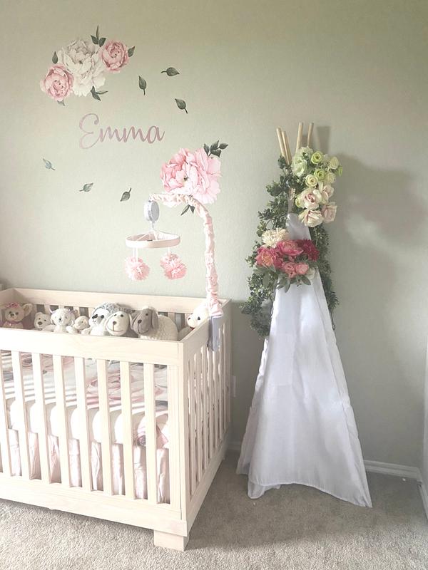 Signature Botanical Baby Pink Floral Musical Baby Crib Mobile 