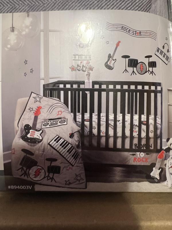 Rock Star Musical Instruments 3 Piece Baby Crib Bedding Set Gray Lambs Ivy