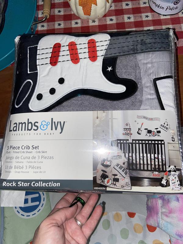 Rock Star Musical Instruments 3 Piece Baby Crib Bedding Set Gray Lambs Ivy