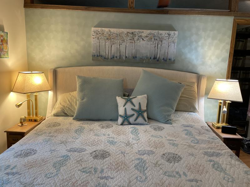 Perfect lamps for each side of our king size bed, where there is limited night stand room.