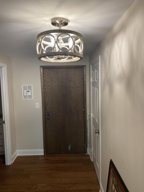 The Salima 16-inch Nickel and Gray 3 light ceiling light