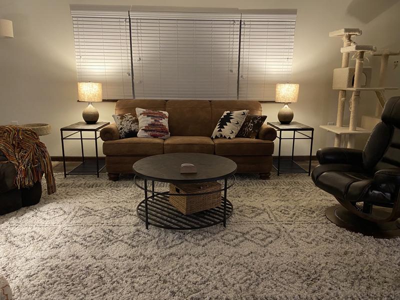 Perfect size to not block window blinds. Curtains coming :)