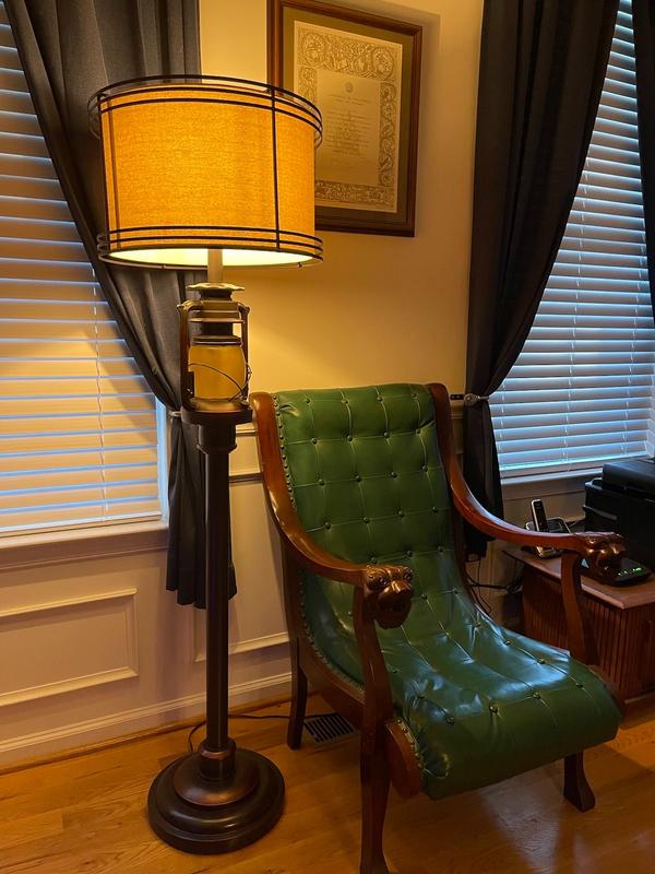 Has a rustic antique feel to it.  Great addition to the home office.