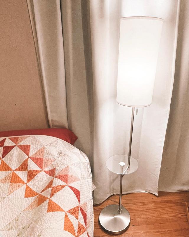 Possini Euro Piccolo Brushed Nickel Floor Lamp with Glass Tray Table