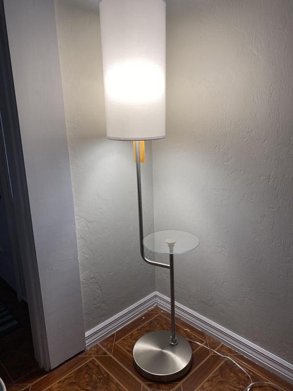 Possini Euro Piccolo Brushed Nickel Floor Lamp with Glass Tray Table