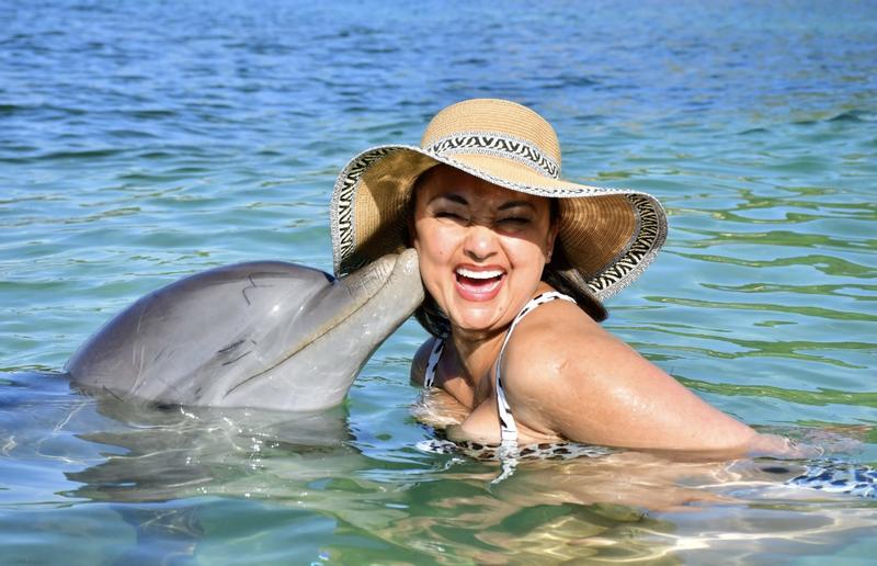 Makeup survived swimming with dolphins.