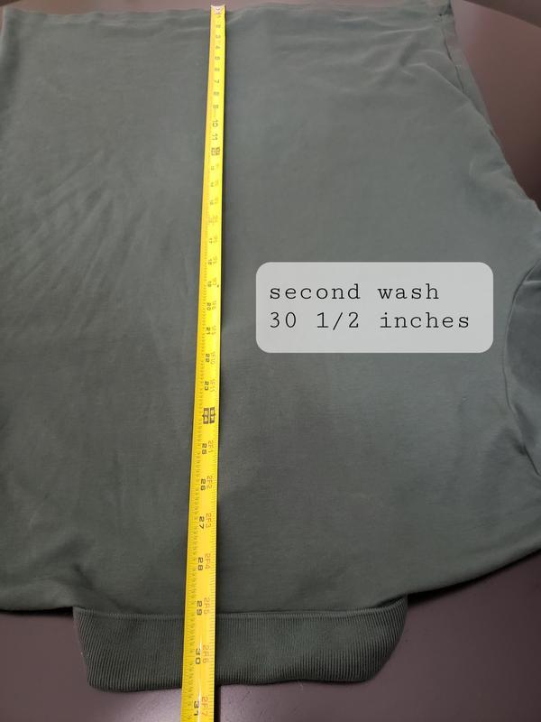 Shirt now 30 1/2 inches. After 2 washes shirt shrunk 2 inches