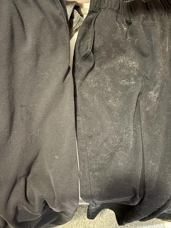 Old black sport knit pants on left…. New black sport knit pants on right.  Straight out of dryer.