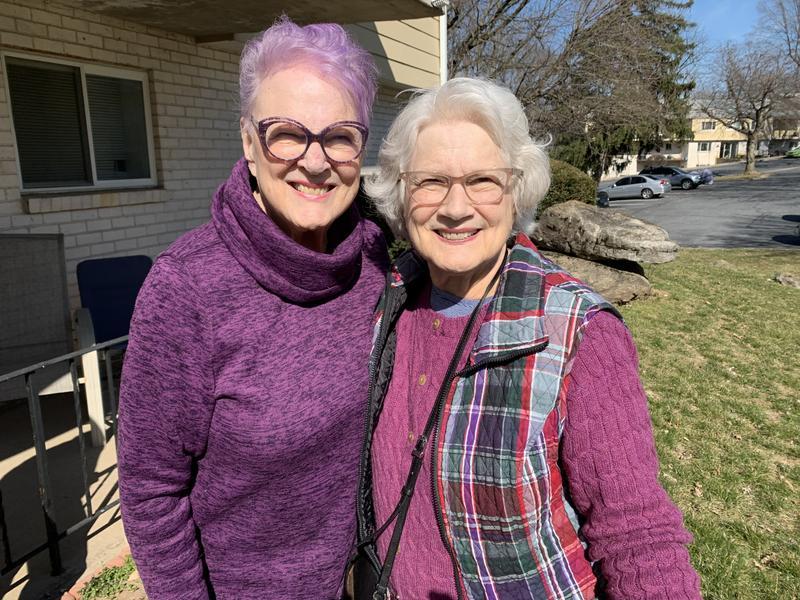 That’s me on the left with purple hair and glasses to match the fleece purple tunic!!