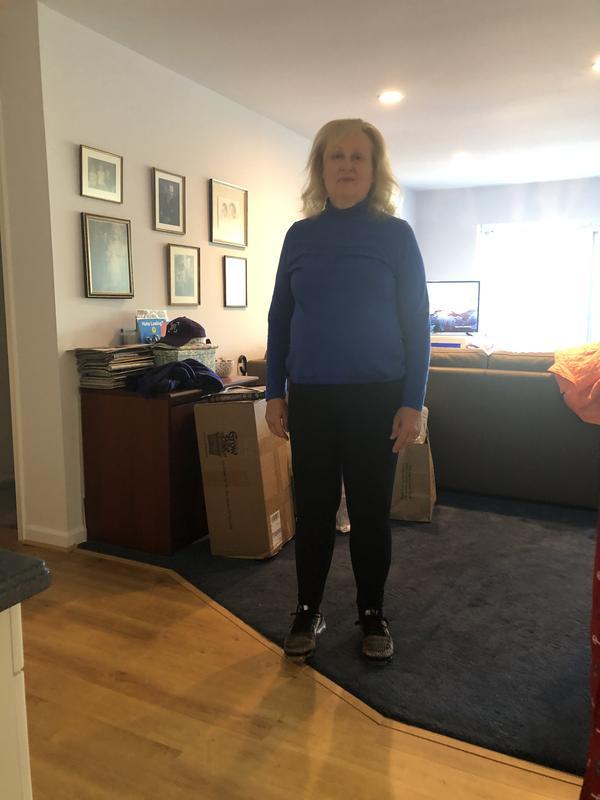 Love the blue the blue turtleneck with black slacks.