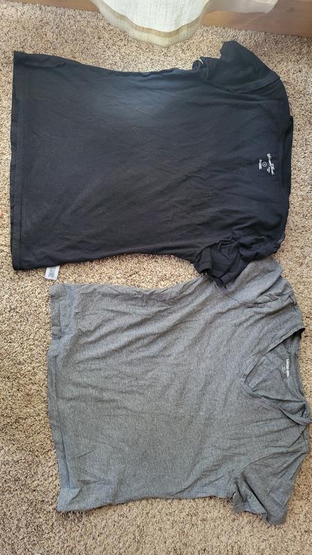 Shirt on the right is lands end small and tall. Shirt on the right (black) is just small univeral threads.....not even tall