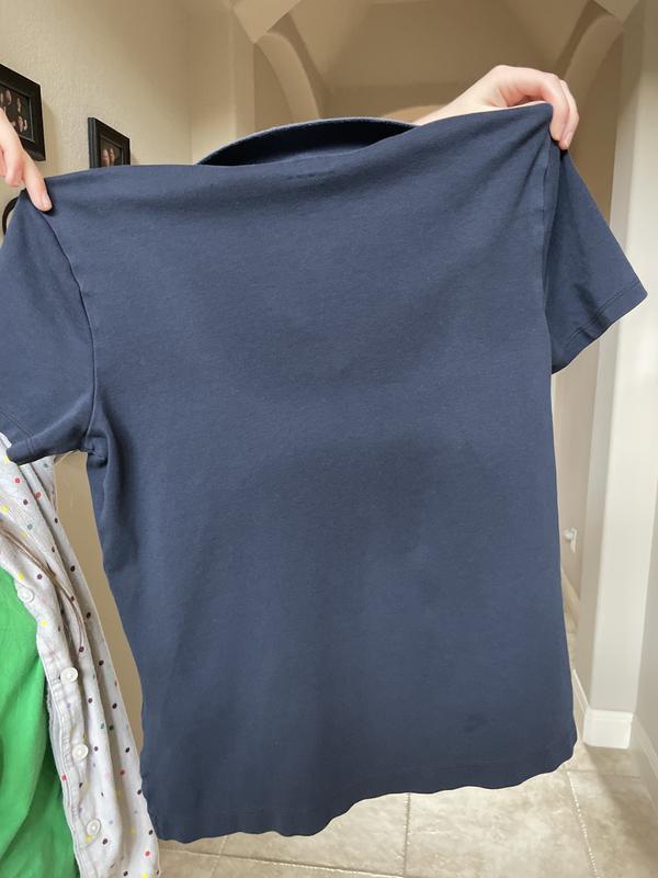 shirt fabric worn out; bra outline visible when not worn!