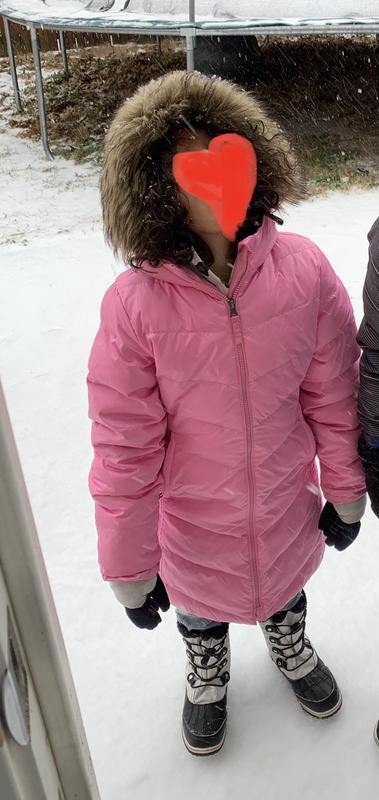 She can wear it in 20 degrees and 45 degrees and not feel too warm. Great coat! Perfect.