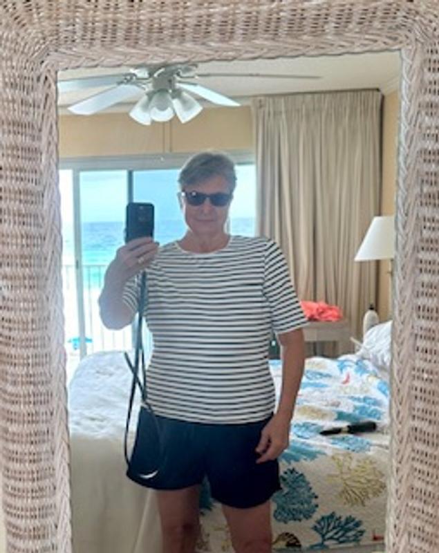 This shirt with LE swim shorts - perfect for breast cancer survivor!