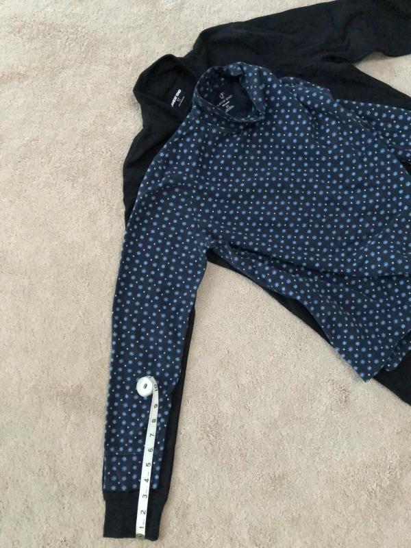 The new black turtleneck sleeve is 3” longer than my LE blue snowflake Small Tall Relaxed turtleneck.