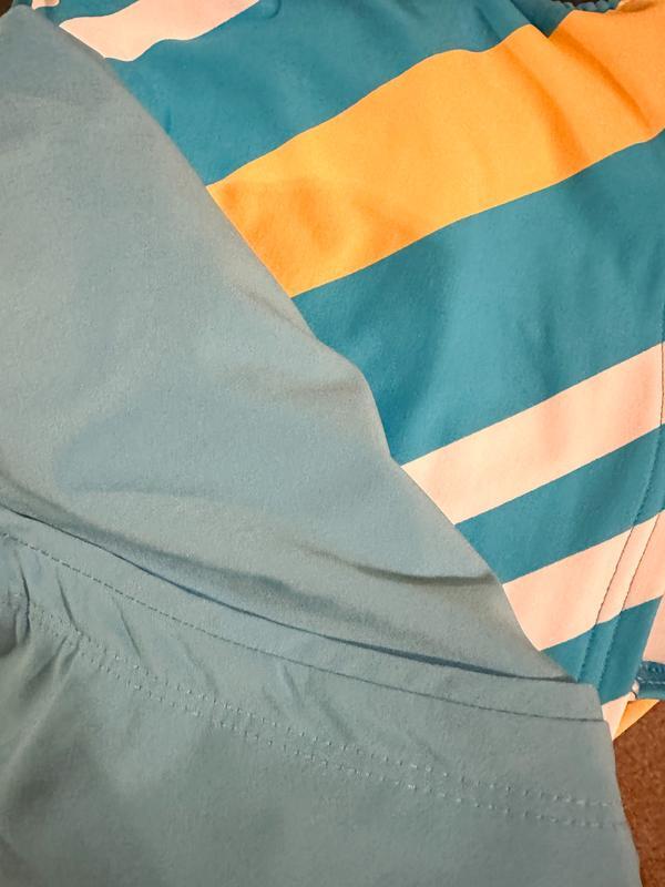 Tankini next to 3” board shorts. Showing two different colors.