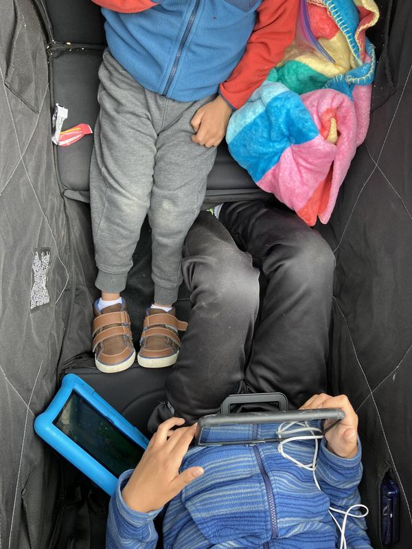 Feet sticking out footwell