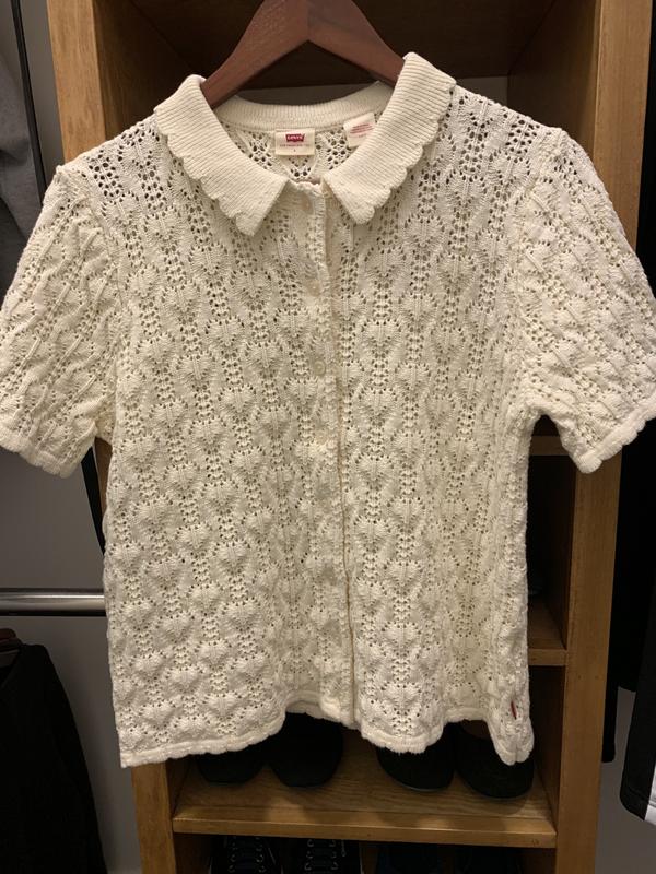 Short Sleeve Seaside Sweater in Sunny Cream - White