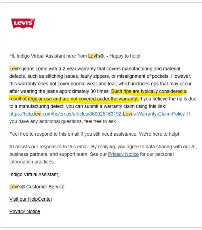 Rip & Levi AI Response