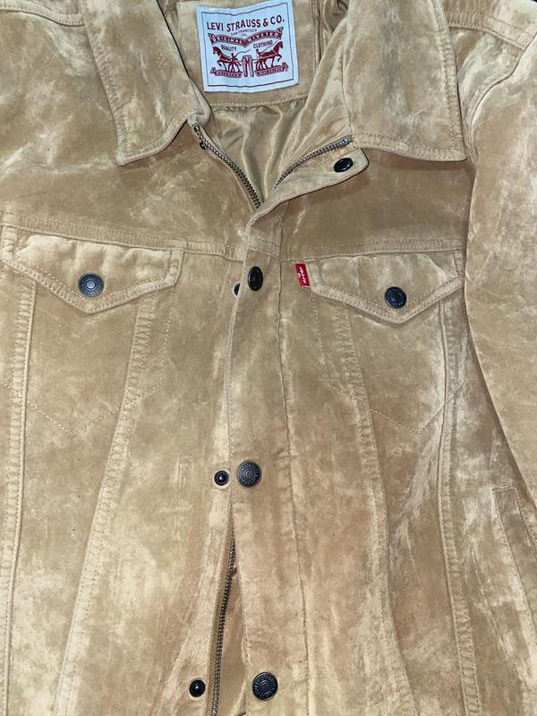 Vintage Faux Cow Suede Trucker Jacket Brown Levi s US