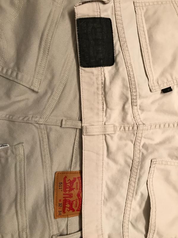 Yellow canvas left side/ actual white jean on right