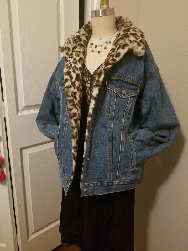 Ragdoll Los Angeles Denim Jacket with Leopard Faux Fur Lining