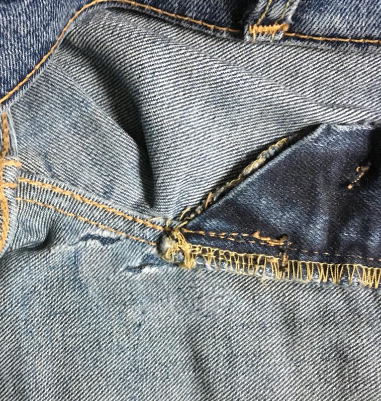 2nd pair (tearing below fly)