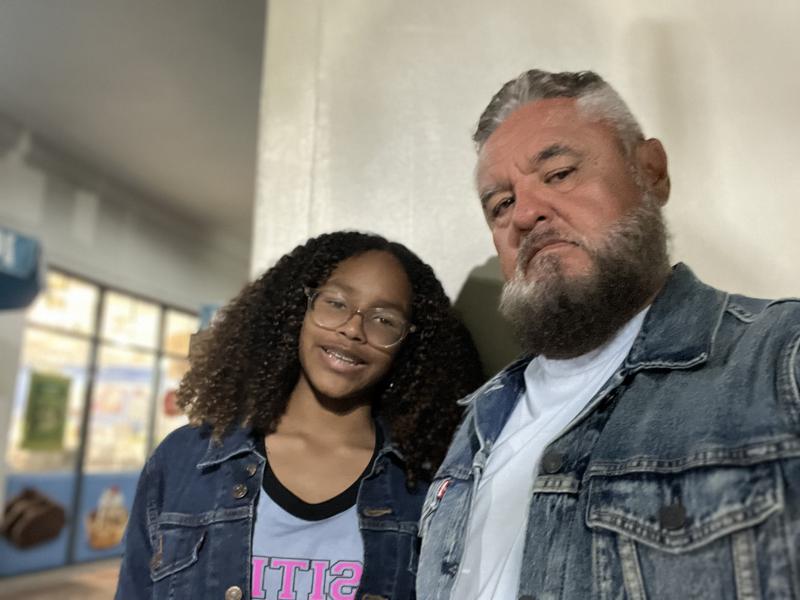 Daughter and dad’s Levi’s jackets and jeans,