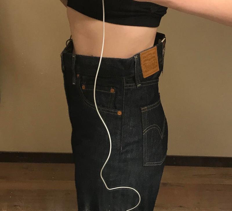 Fit in the hips, gaping at the waist.