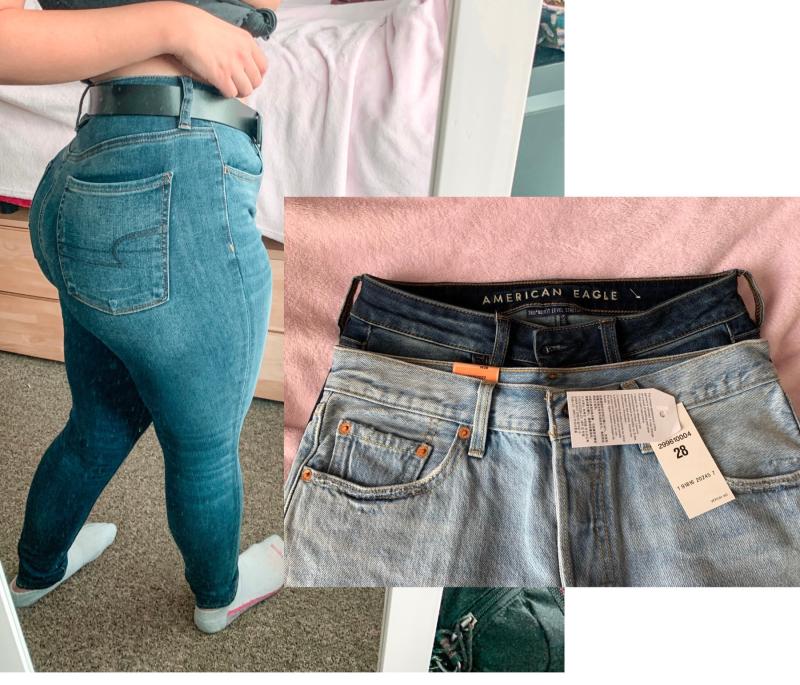 Me in American eagle compared to Levi’s. (I couldn’t even get the Levi’s on)