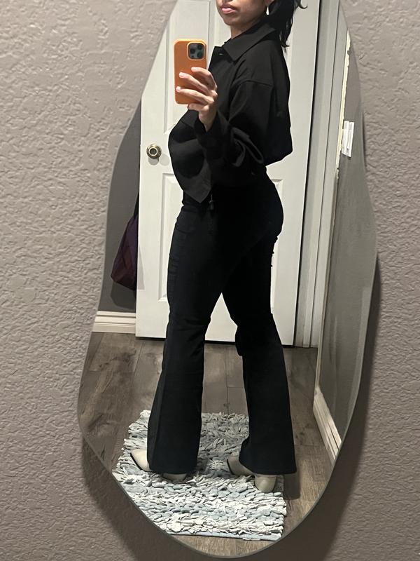 Back view of flared jeans
