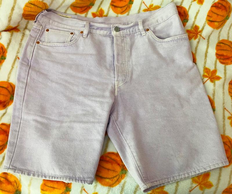 The lilac shorts laid out flat.