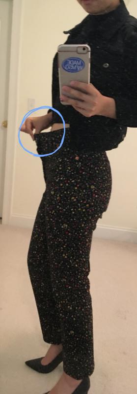 Note the excess waist. Some gapping in the back when worn normally.