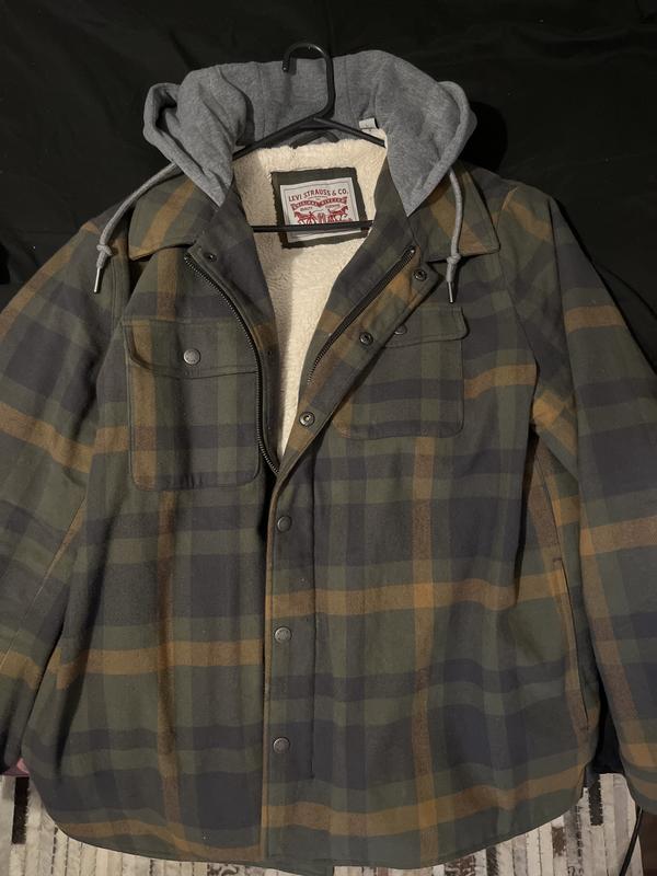 Cotton Plaid Sherpa Lined Fleece Hoodie Jacket