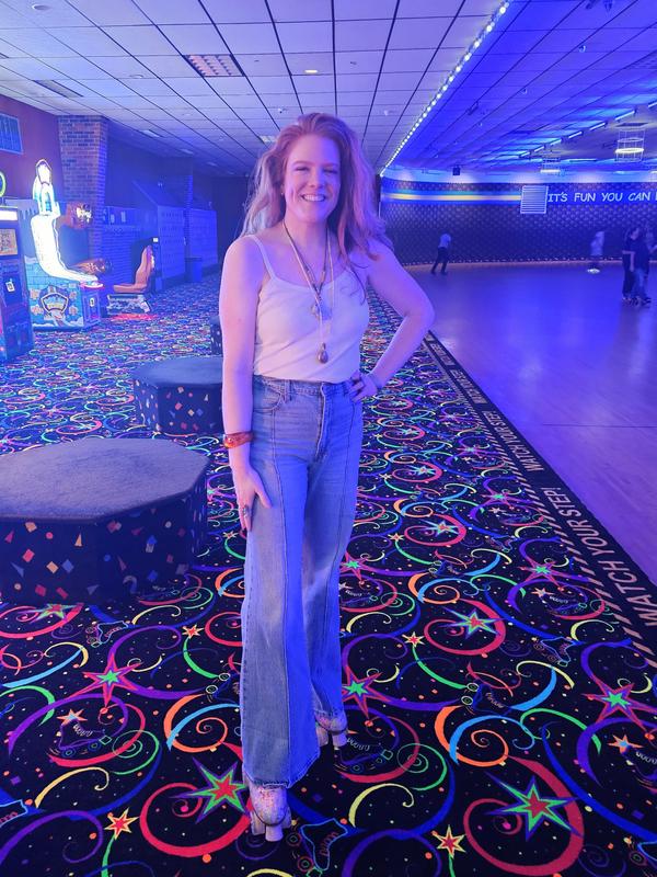 Trying them out at the skating rink.