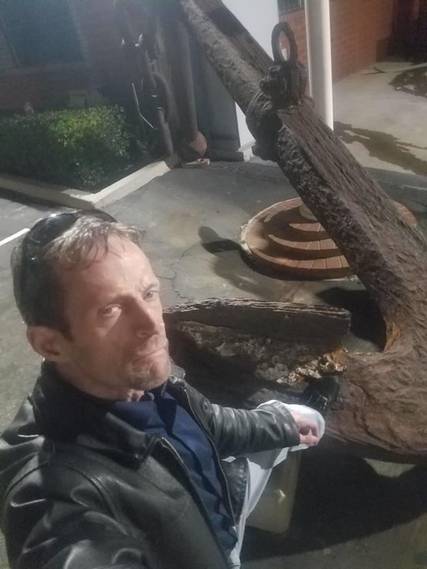 Sportin' Levis 505s light stonewash, USA black leather, navy blue Armani long sleeve shirt. Pic anchor at business in beautiful Wilmington, CA!