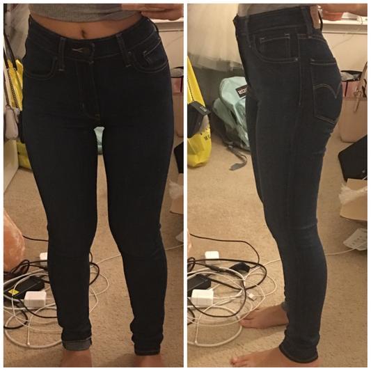 With and without cuffing. The photo is dark because this was taken at night. Excuse my mess!