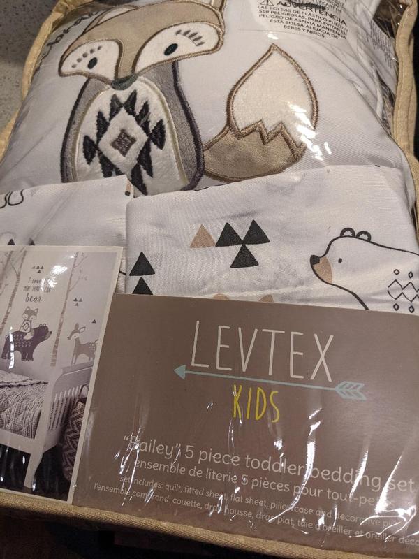 Levtex Baby Bailey Bear Toddler Bedding Set – 5-Piece Woodland Neutral Set, Grey/Charcoal