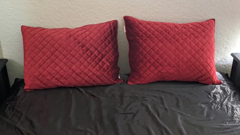 Beautiful pillow covers. The pillow on the left is the regular size pillow, the one on the right is a bit fluffier and thicker.