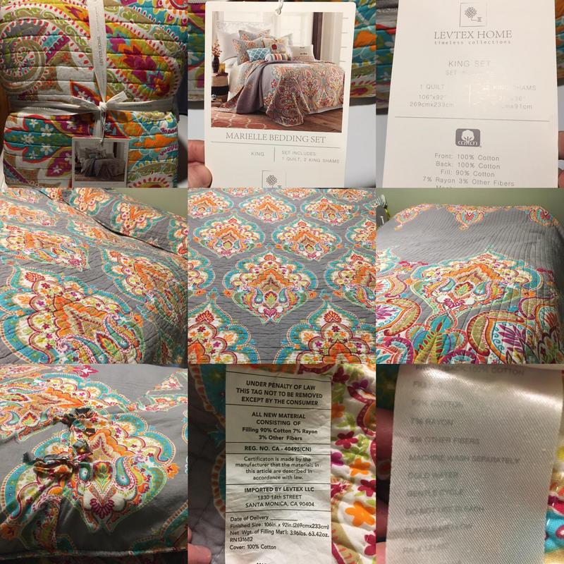 Marielle Bohemian Quilt Set - Full/Queen Quilt and Two Standard Pillow  Shams Grey - Levtex Home