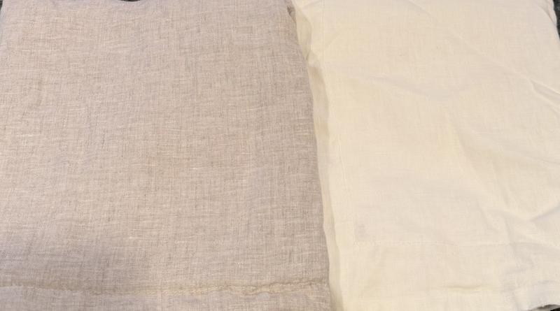 Sham on left is what I received. It appears to be Natural (taupe). Packaged was labeled Cream.
Sham on the right is an old sham and a Cream color, this is what I thought I was going to receive.