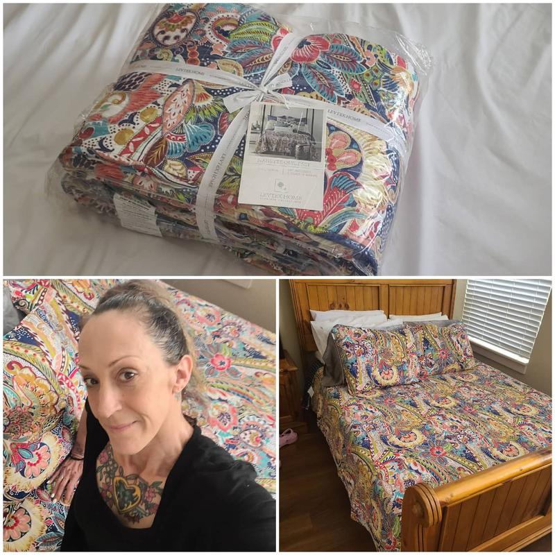 Me and my beautiful new quilt comforter and shams